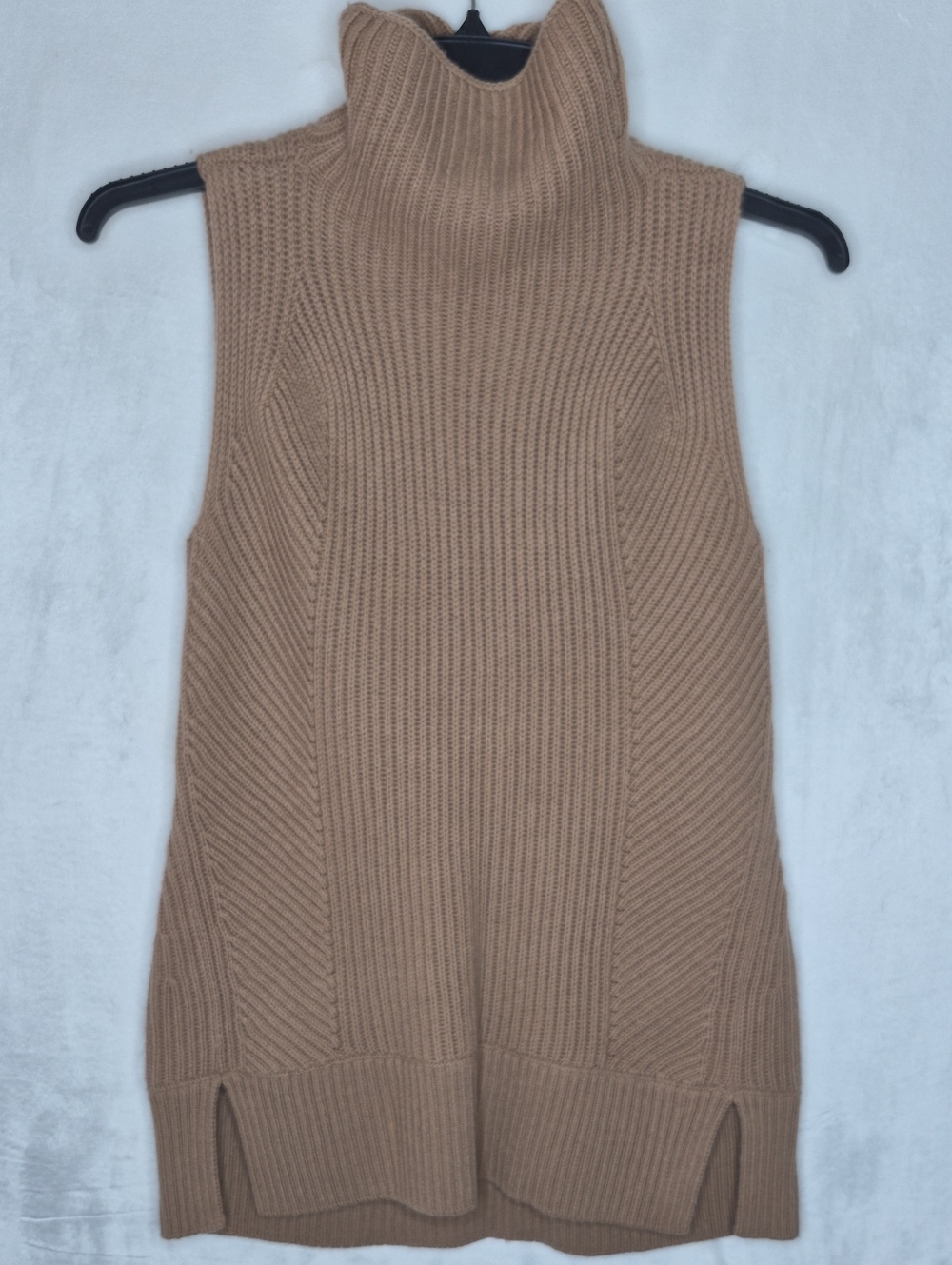 Vince Wool Cashmere Sleeveless Cowl Turtleneck Tunic Sweater Tan Size XS